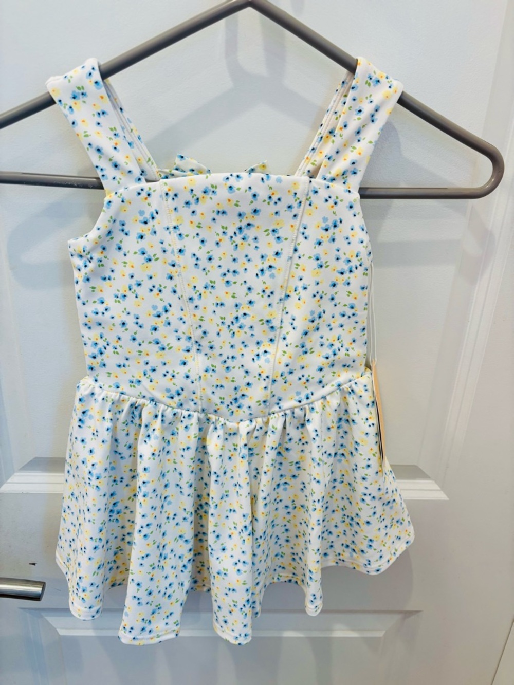 NWT Blogilates Girls' Mommy & Me Princess Bow Back Dress - White Floral Print -S